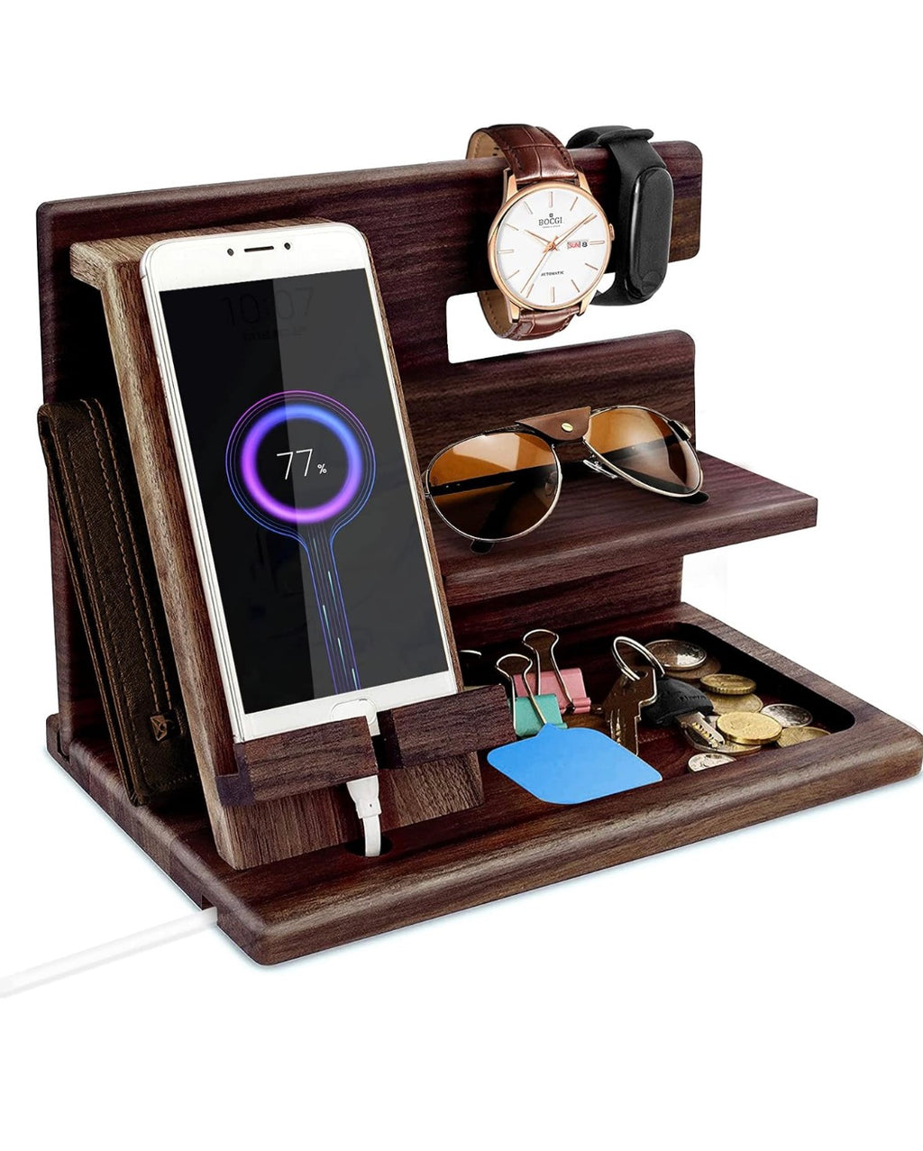 Gifts for Men Bedside Organiser Wood Phone Docking Station Dad Birthday Gifts for Him Nightstand Key Wallet Watch Stand Mens Gifts for Xmas Presents for Dad Husband Boyfriend Anniversary & Christmas