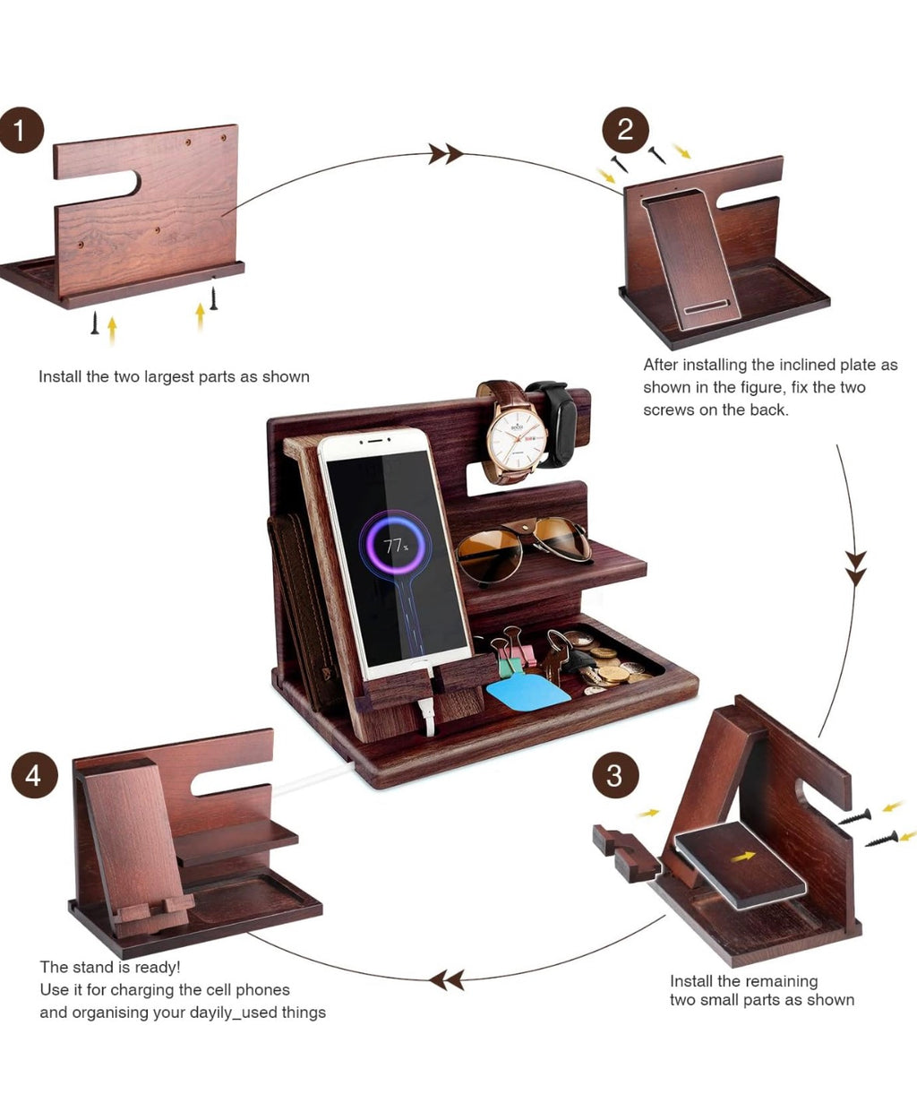 Gifts for Men Bedside Organiser Wood Phone Docking Station Dad Birthday Gifts for Him Nightstand Key Wallet Watch Stand Mens Gifts for Xmas Presents for Dad Husband Boyfriend Anniversary & Christmas