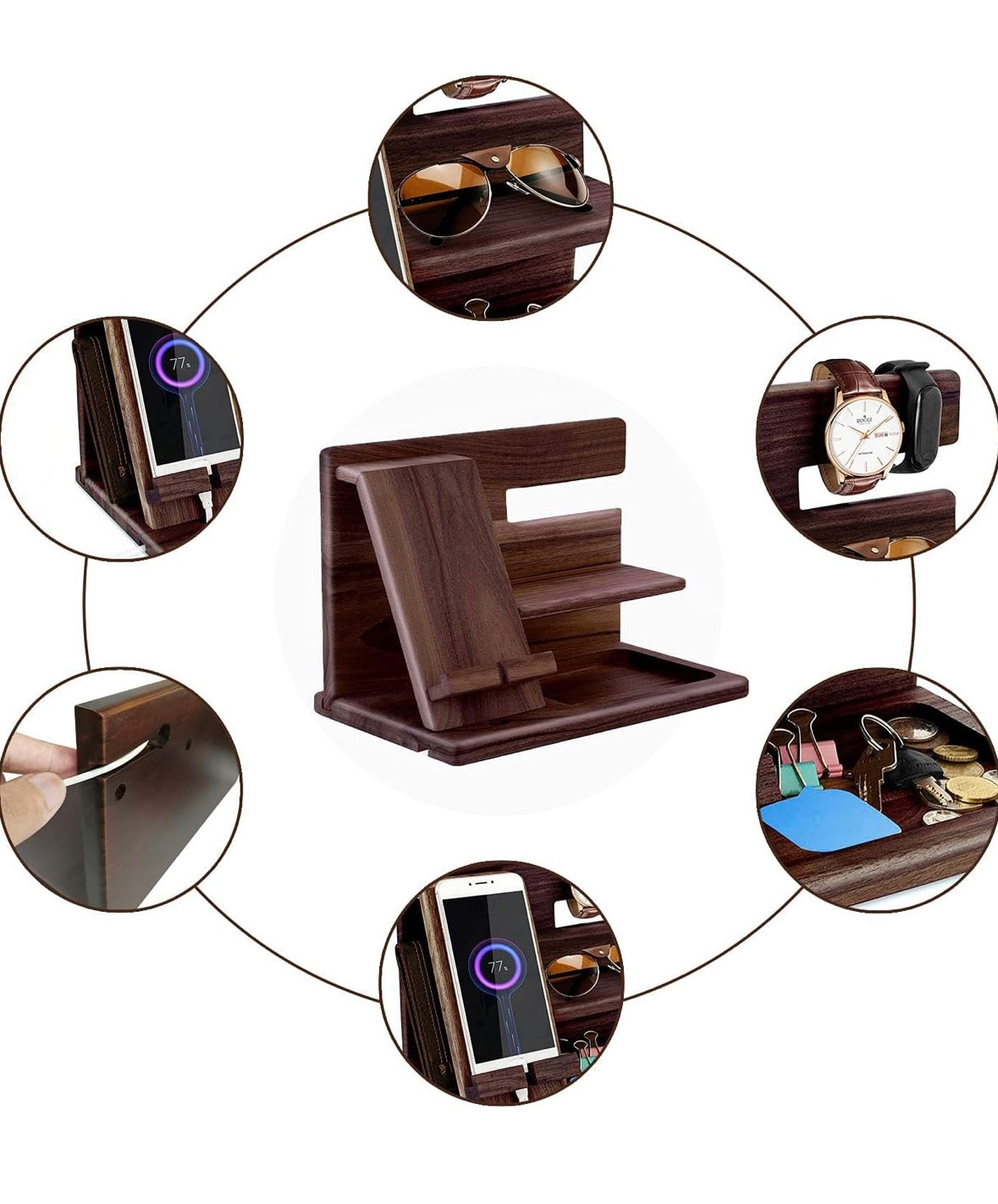 Gifts for Men Bedside Organiser Wood Phone Docking Station Dad Birthday Gifts for Him Nightstand Key Wallet Watch Stand Mens Gifts for Xmas Presents for Dad Husband Boyfriend Anniversary & Christmas
