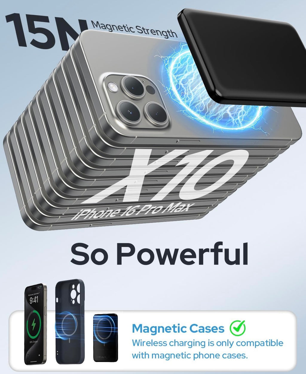 For Magsafe Power Bank,Ultra-Slim Wireless Portable Charger,5000mAh Magnetic Power Bank Fast Charging with USB-C,Portable Phone Charger Compatible with iPhone 17/16/15/14/13/12 Series,Midnight Black