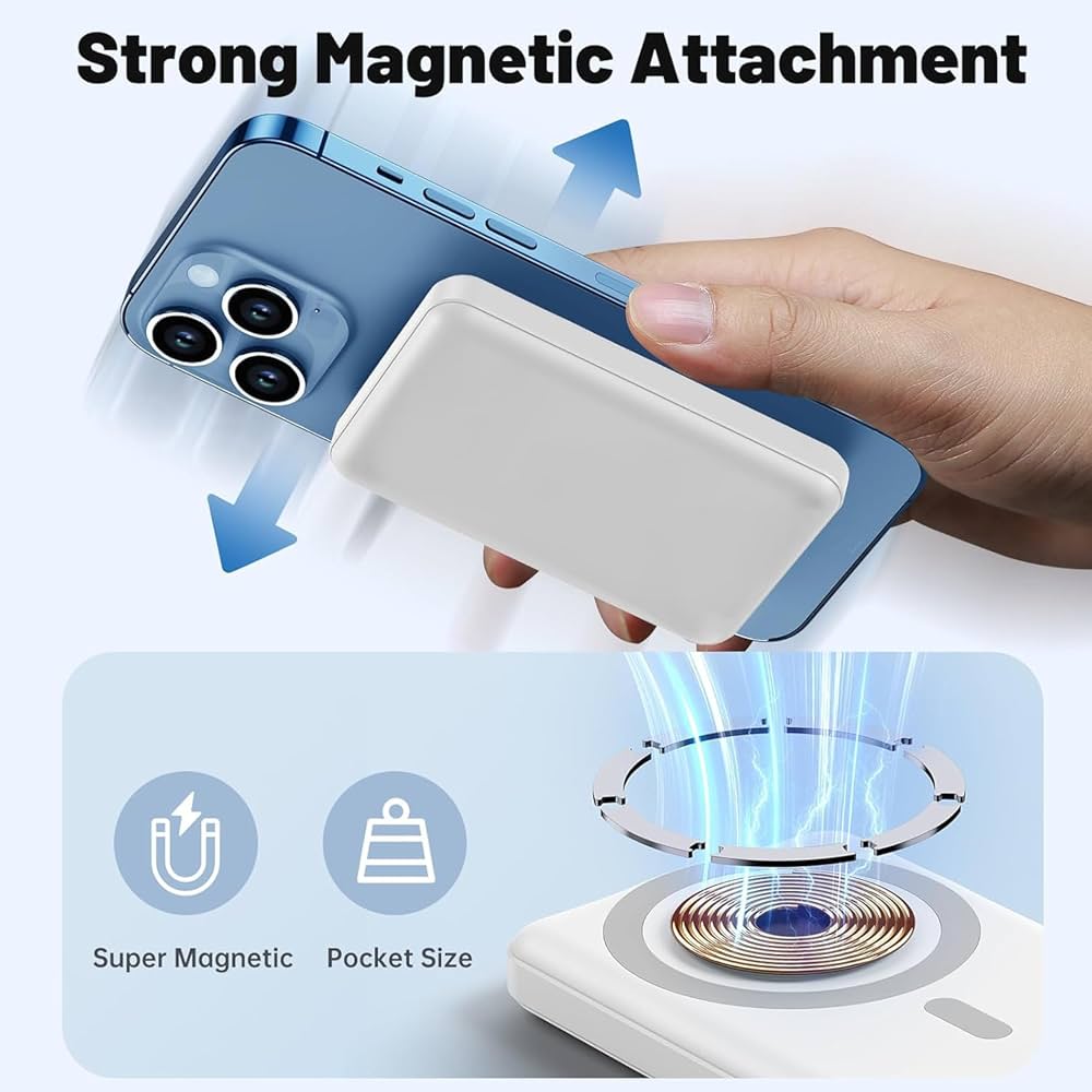 Power Bank, Magnetic Wireless Portable Charger 10000mAh, 20W Ultra-Slim Fast Charging Battery Pack, USB-C Wireless Powerbank Compatible with iPhone 16/15/14/13/12 Pro/Pro Max Series, Samsung, Huawei
